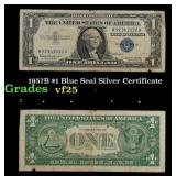 1957B $1 Blue Seal Silver Certificate Grades vf+