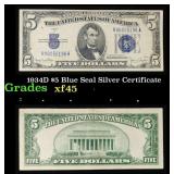 1934D $5 Blue Seal Silver Certificate Grades xf+