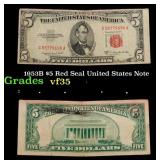 1953B $5 Red Seal United States Note Grades vf++