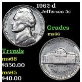 1962-d Jefferson Nickel 5c Grades GEM+ Unc