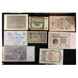 Lot of Nine 1908 to 1923 German and Russian Bankno