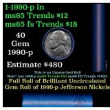 BU Shotgun Jefferson 5c roll, 1990-p 40 pcs Bank $