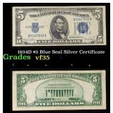 1934D $5 Blue Seal Silver Certificate Grades vf++