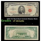1963 $5 Red Seal United States Note Grades vf deta