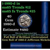 BU Shotgun Jefferson 5c roll, 1980-d 40 pcs Bank $