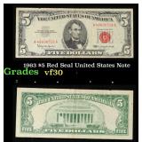 1963 $5 Red Seal United States Note Grades vf++