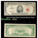 1963 $5 Red Seal United States Note Grades vf++