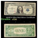 1935E $1 Blue Seal Silver Certificate Grades vf++