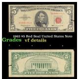 1963 $5 Red Seal United States Note Grades vf deta