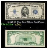 1934D $5 Blue Seal Silver Certificate Grades xf