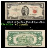 1953A $2 Red Seal United States Note Grades vf det