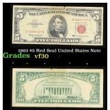 1963 $5 Red Seal United States Note Grades vf++