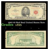 1963 $5 Red Seal United States Note Grades vf+