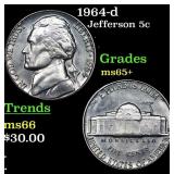 1964-d Jefferson Nickel 5c Grades GEM+ Unc