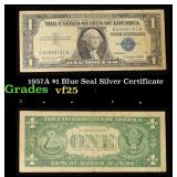 1957A $1 Blue Seal Silver Certificate Grades vf+
