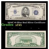 1934C $5 Blue Seal Silver Certificate Grades xf+