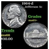 1964-d Jefferson Nickel 5c Grades GEM+ Unc