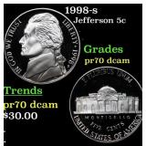1998-s Proof Jefferson Nickel 5c GEM++ Proof Deep
