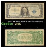 1957 $1 Blue Seal Silver Certificate Grades vf+
