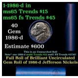 BU Shotgun Jefferson 5c roll, 1986-d 40 pcs Bank $