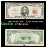 1963 $5 Red Seal United States Note Grades xf deta