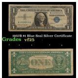 1957B $1 Blue Seal Silver Certificate Grades vf+