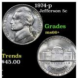 1974-p Jefferson Nickel 5c Grades GEM++ Unc