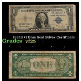 1935E $1 Blue Seal Silver Certificate Grades vf+