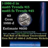 BU Shotgun Jefferson 5c roll, 1986-d 40 pcs Bank $