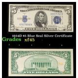 1934D $5 Blue Seal Silver Certificate Grades xf+