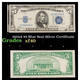 1934A $5 Blue Seal Silver Certificate Grades xf