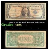 1957 $1 Blue Seal Silver Certificate Grades vf+
