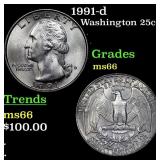 1991-d Washington Quarter 25c Grades GEM+ Unc