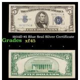 1934D $5 Blue Seal Silver Certificate Grades xf+