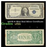 1957B $1 Blue Seal Silver Certificate Grades vf++