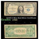 1935E $1 Blue Seal Silver Certificate Grades vf, v