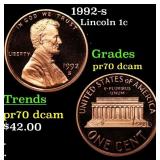 1992-s Proof Lincoln Cent 1c GEM++ Proof Deep Came