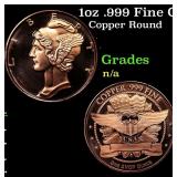1oz .999 Fine Copper Bullion Round - Mercury Dime