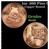 1oz .999 Fine Copper Bullion Round - Panda Style G