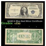 1935E $1 Blue Seal Silver Certificate Grades vf++