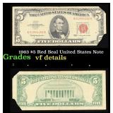 1963 $5 Red Seal United States Note Grades vf deta