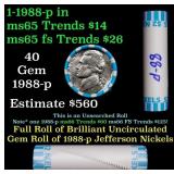 BU Shotgun Jefferson 5c roll, 1988-p 40 pcs Bank $