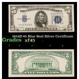 1934D $5 Blue Seal Silver Certificate Grades xf+
