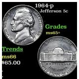 1964-p Jefferson Nickel 5c Grades GEM+ Unc