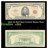 1963 $5 Red Seal United States Note Grades vf+