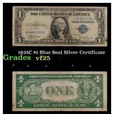 1935C $1 Blue Seal Silver Certificate Grades vf+
