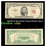 1953B $5 Red Seal United States Note Grades vf++