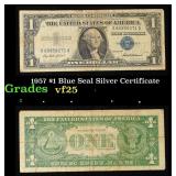 1957 $1 Blue Seal Silver Certificate Grades vf+