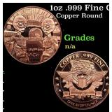 1oz .999 Fine Copper Bullion Round - We