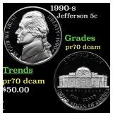 1990-s Proof Jefferson Nickel 5c Grades GEM++ Proo